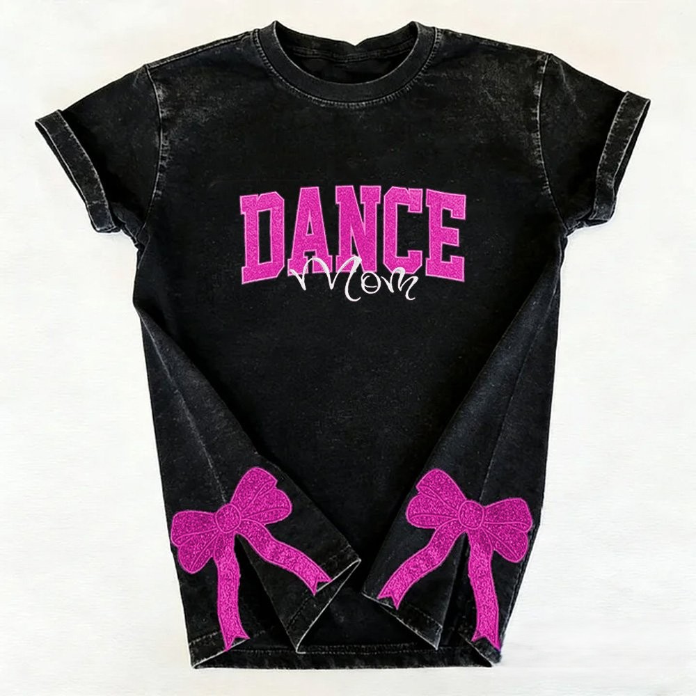 Proudstitch Personalized Custom Glitter Embroidered Dance Mom Washed T-Shirt