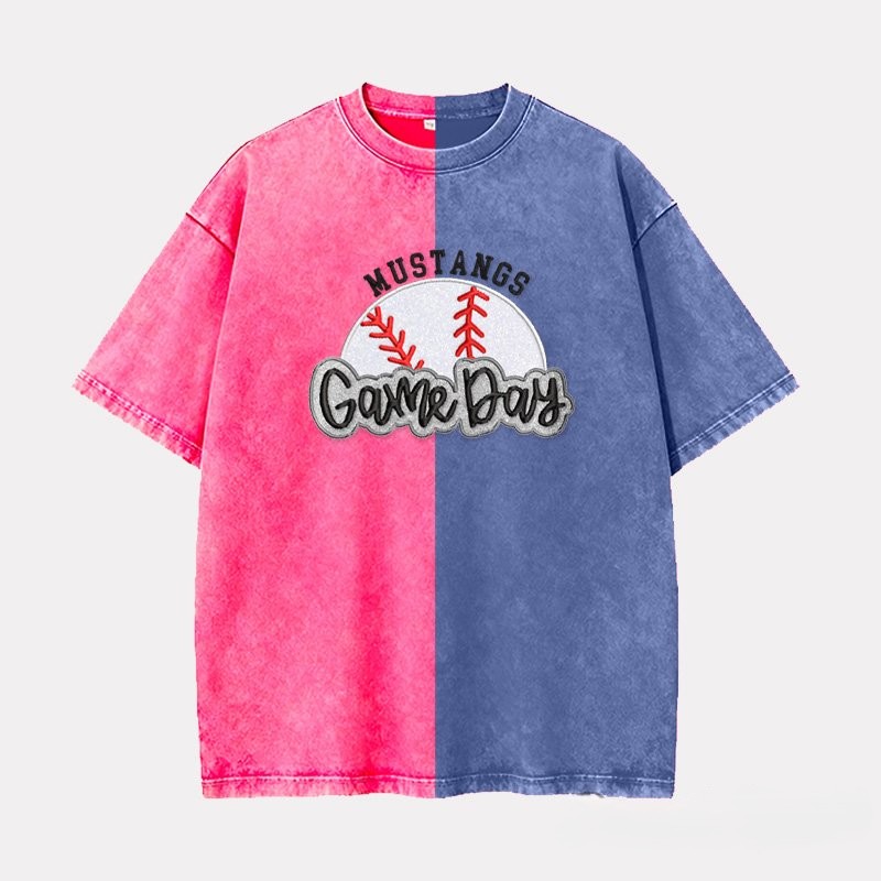 Proudstitch Embroidery Baseball Game Day Two Tone Vintage T-Shirt Custom Baseball Washed Shirt