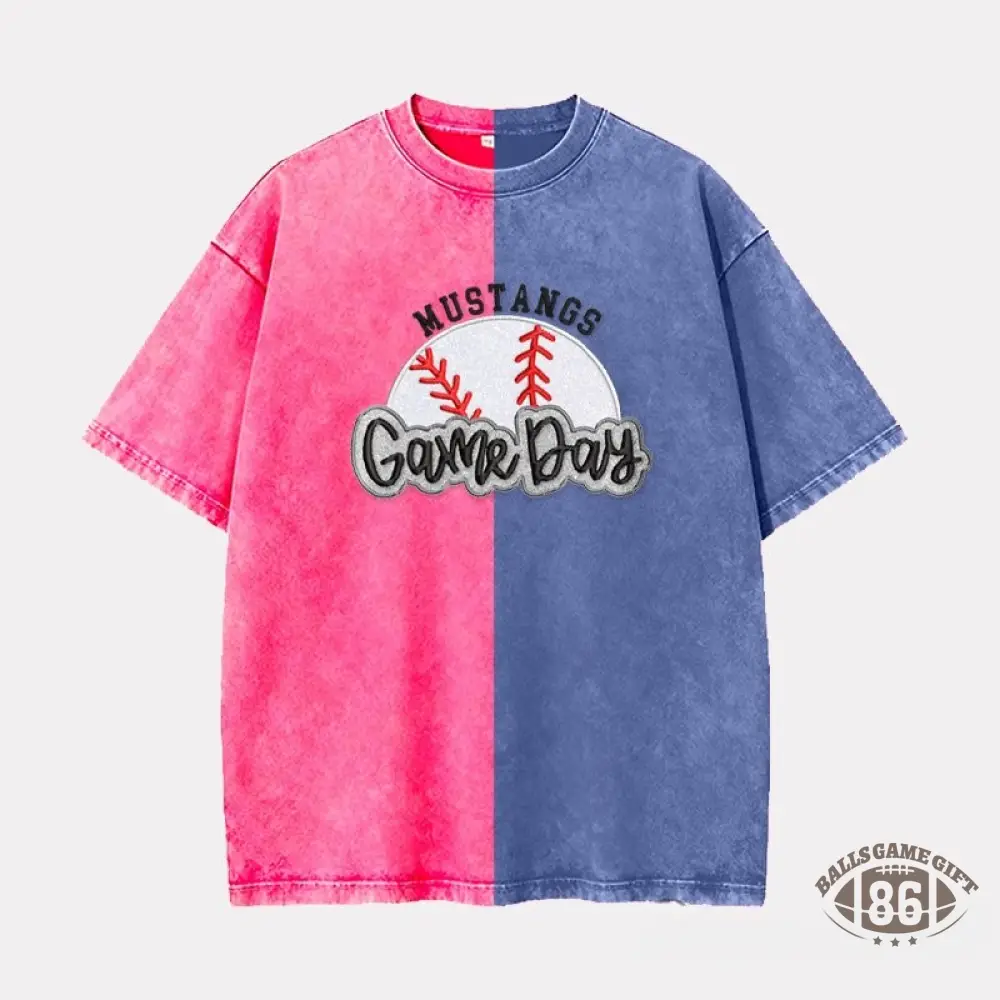 Proudstitch Embroidery Baseball Game Day Two Tone Vintage T-Shirt Custom Baseball Washed Shirt