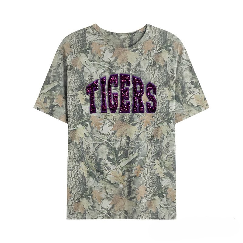 Personalized Custom Sequin Team Name Camo Sweatshirt Embroidered Sequin T-Shirt Hoodie