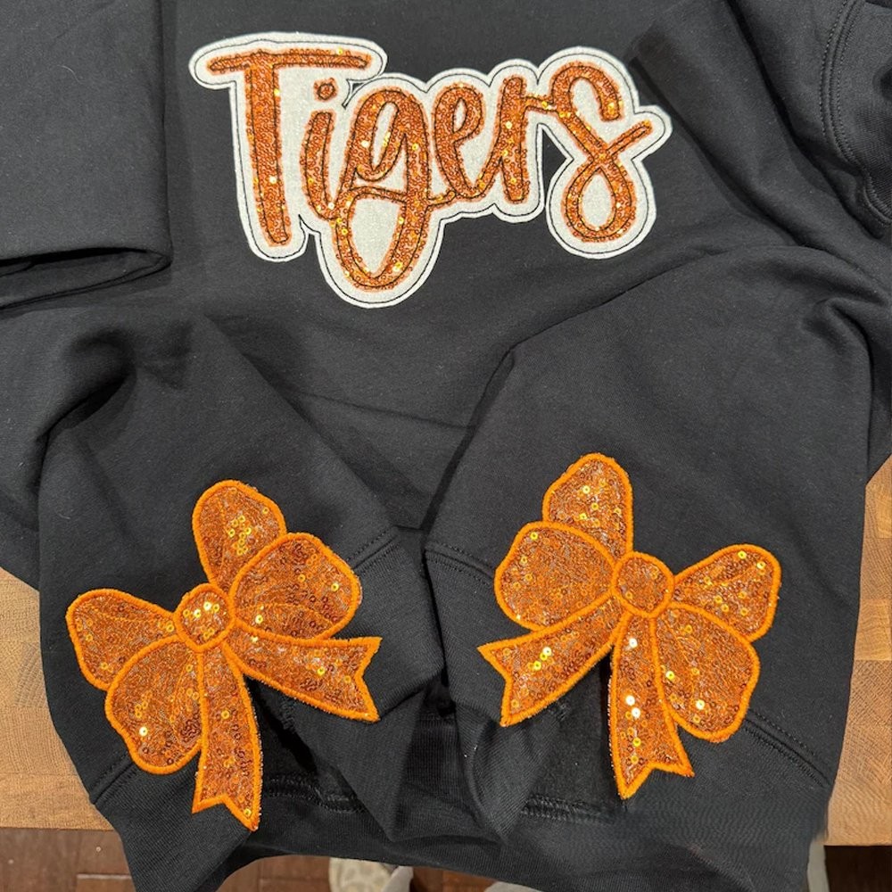 Personalized Team Name Sweatshirt Sequin Applique Coquette Side Bow Sweatshirt
