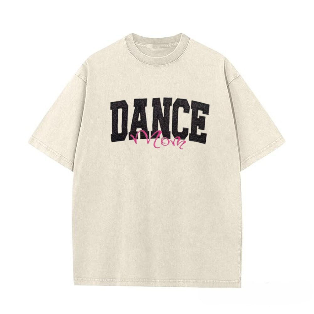 Proudstitch Personalized Custom Glitter Embroidered Dance Mom Washed T-Shirt