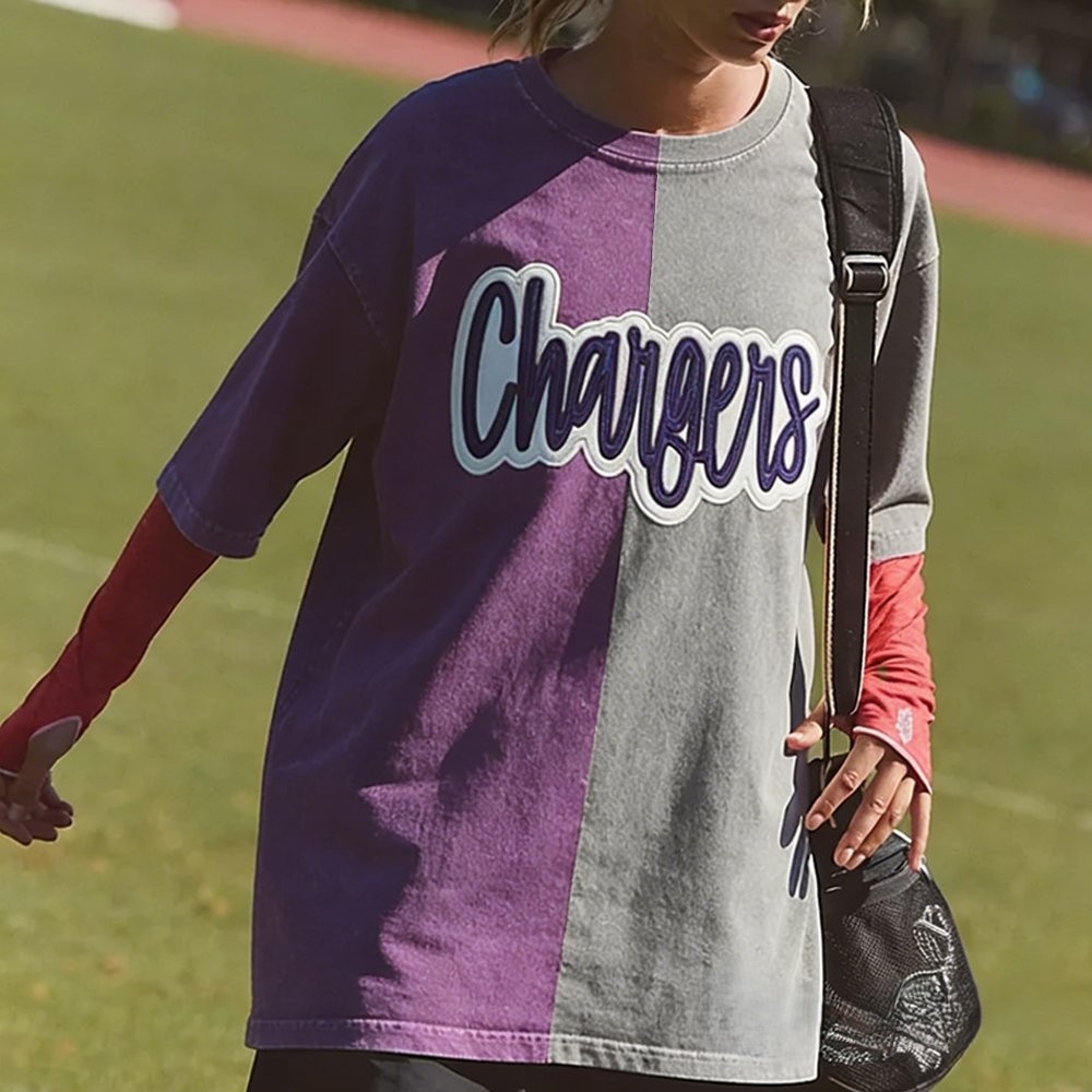 Proudstitch Glitter Team Mascot Two Tone Embroidered Vintage Washed T-Shirt For Game Day