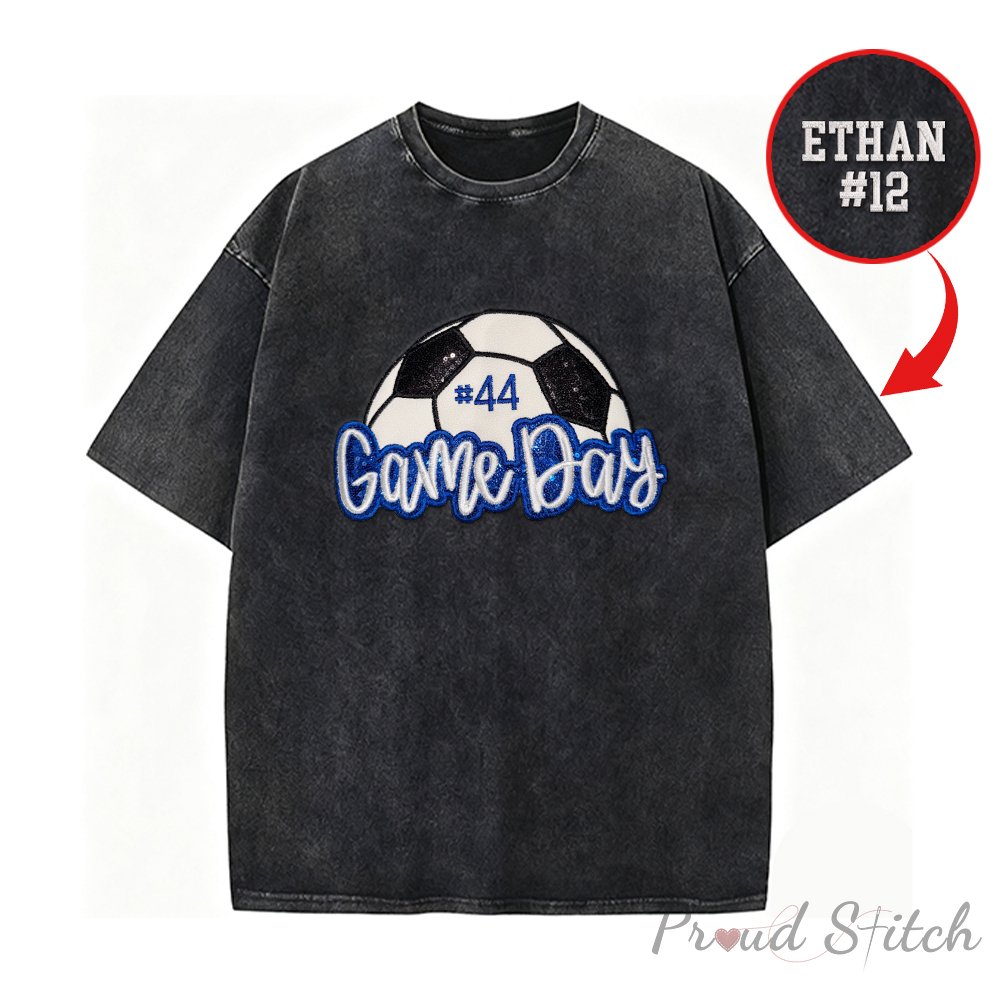 Proudstitch Soccer Game Day Washed T-Shirt Sequin Soccer Side Bow