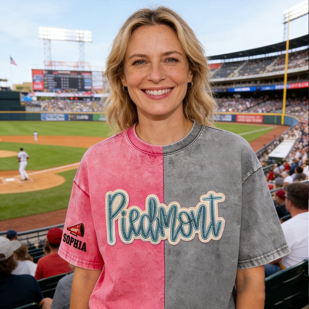 Proudstitch Glitter Team Mascot Two Tone Embroidered Vintage Washed T-Shirt For Game Day