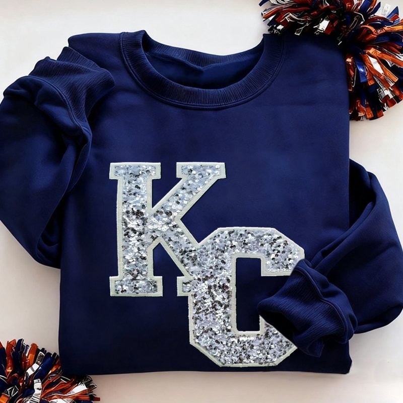  Personalized Sequin Number or Letter Sweatshirt Embroidered Team Initial Crewneck Hoodie T-Shirt