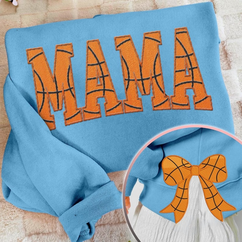 MAMA Basketball Coquette Side Bow Sweatshirt Retro Trendy Coquete Lover Sweater | Gifts for Sports Mom