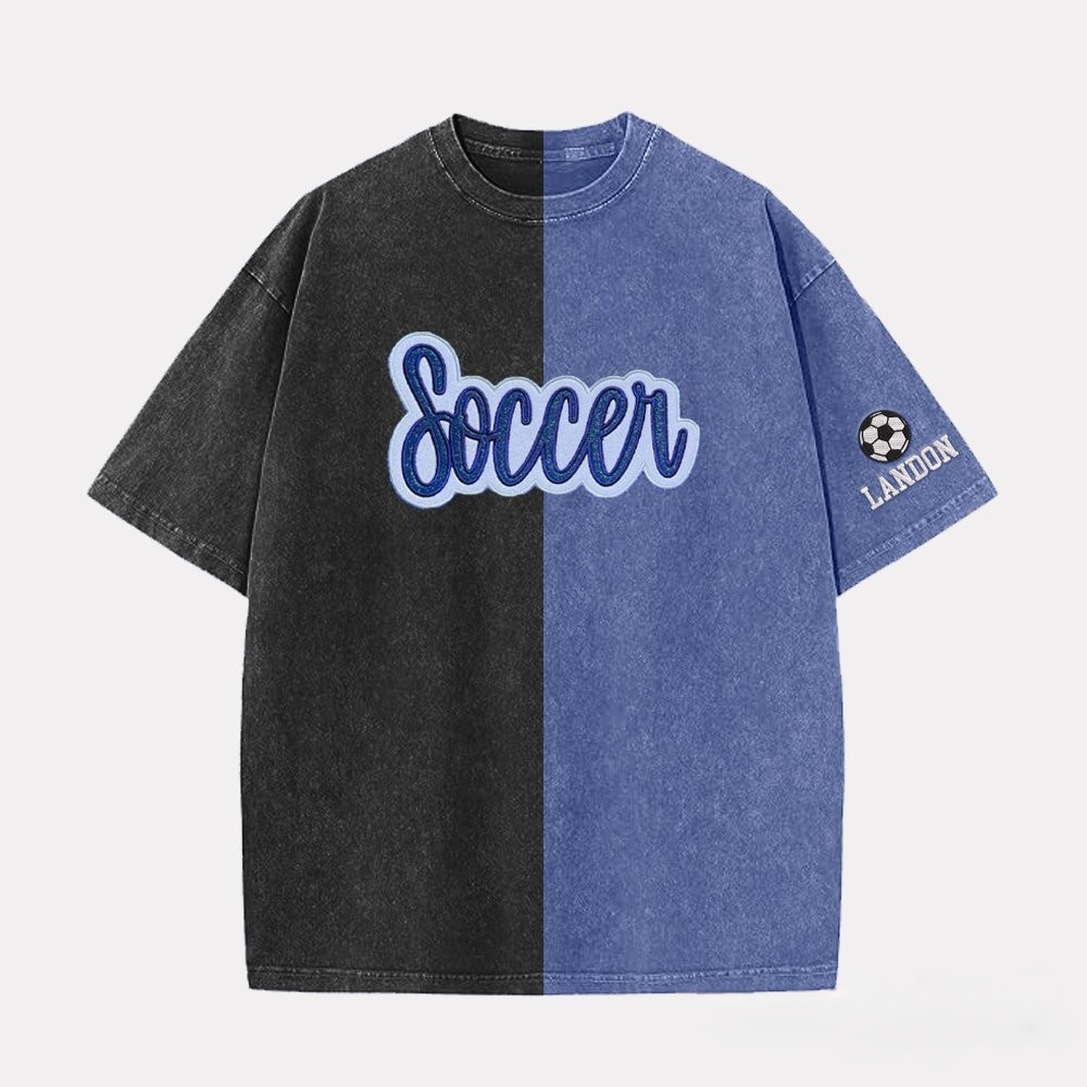 Proudstitch Glitter Team Mascot Two Tone Embroidered Vintage Washed T-Shirt For Game Day