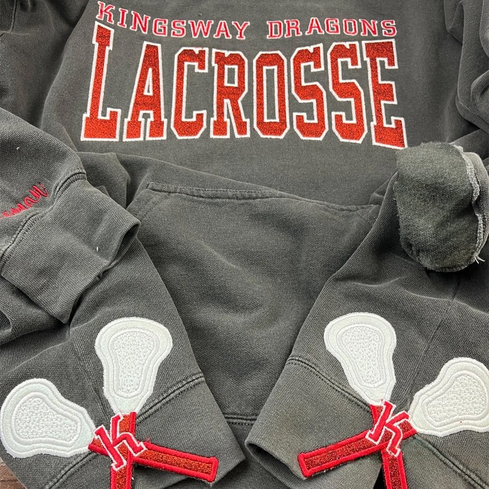 Proudstitch Custom Glitter Embroidered Lacrosse Sweatshirt with School Name Team Spirit Shirt