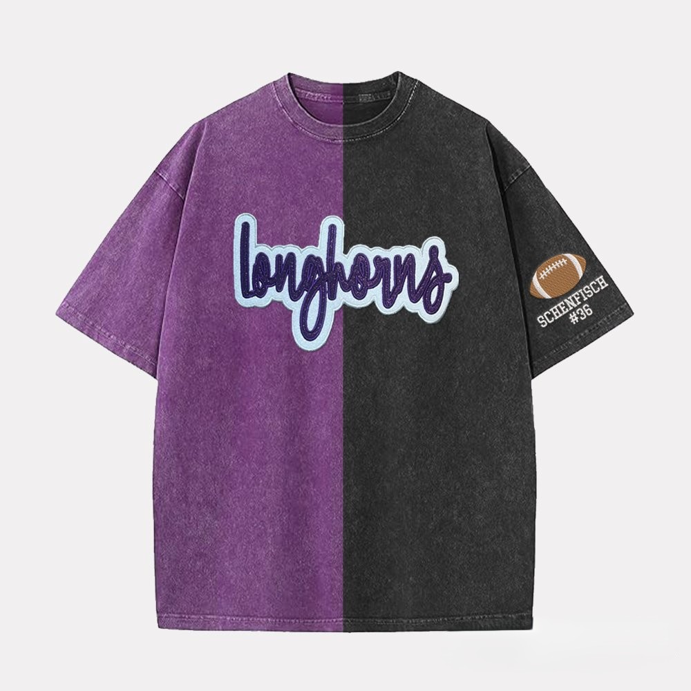 Proudstitch Glitter Team Mascot Two Tone Embroidered Vintage Washed T-Shirt For Game Day