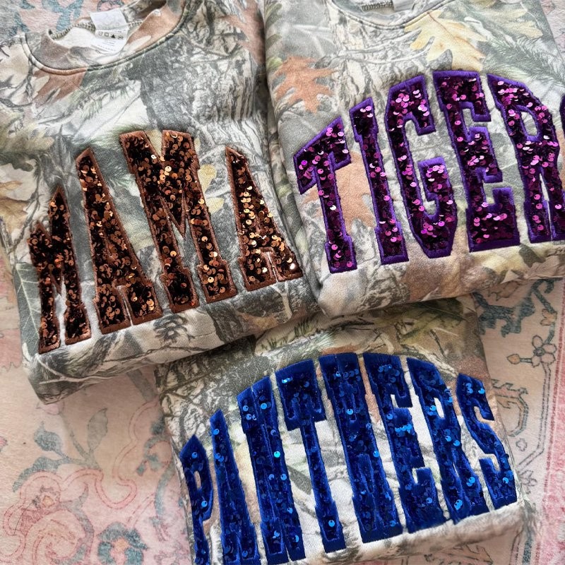 Personalized Custom Sequin Team Name Camo Sweatshirt Embroidered Sequin T-Shirt Hoodie