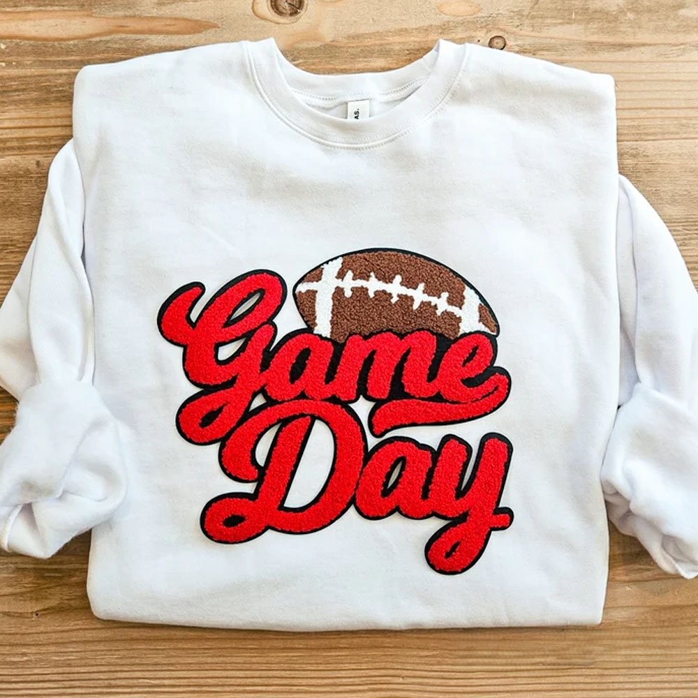 Game Day Football Chenille Patch Crewneck Sweatshirt