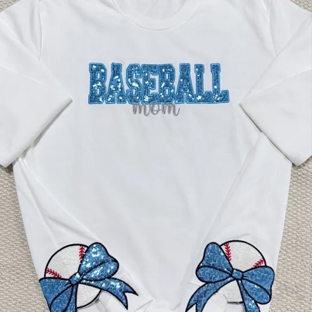 Personalized Sports Mom Sweatshirt Sequin Embroidery with Side Bows