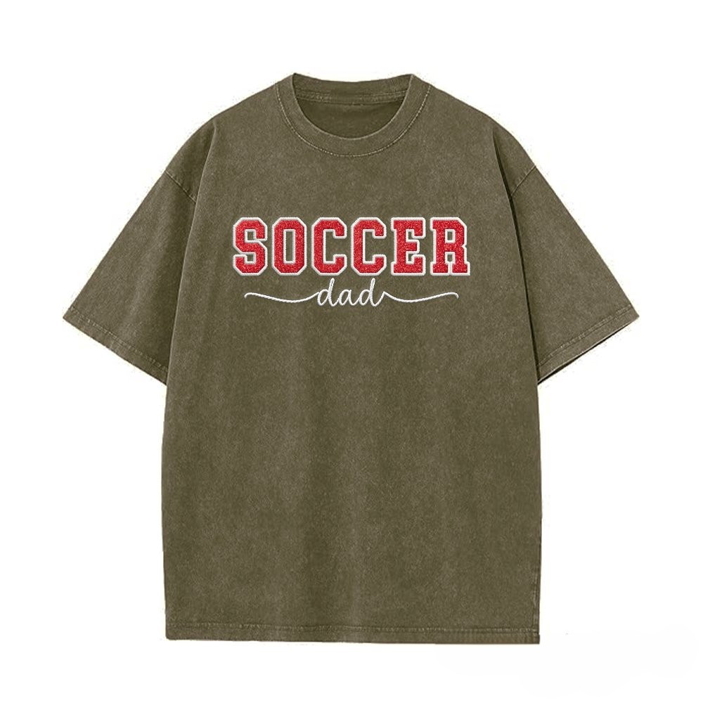 Proudstitch Soccer Mom Side Bow Glitter Embroidery Washed T-Shirt Soccer Mom Apparel