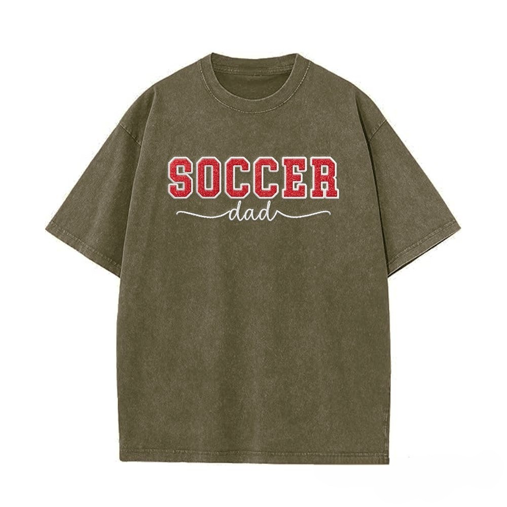 Proudstitch Soccer Mom Side Bow Glitter Embroidery Washed T-Shirt Soccer Mom Apparel
