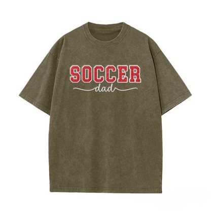 Proudstitch Soccer Mom Side Bow Glitter Embroidery Washed T-Shirt Soccer Mom Apparel
