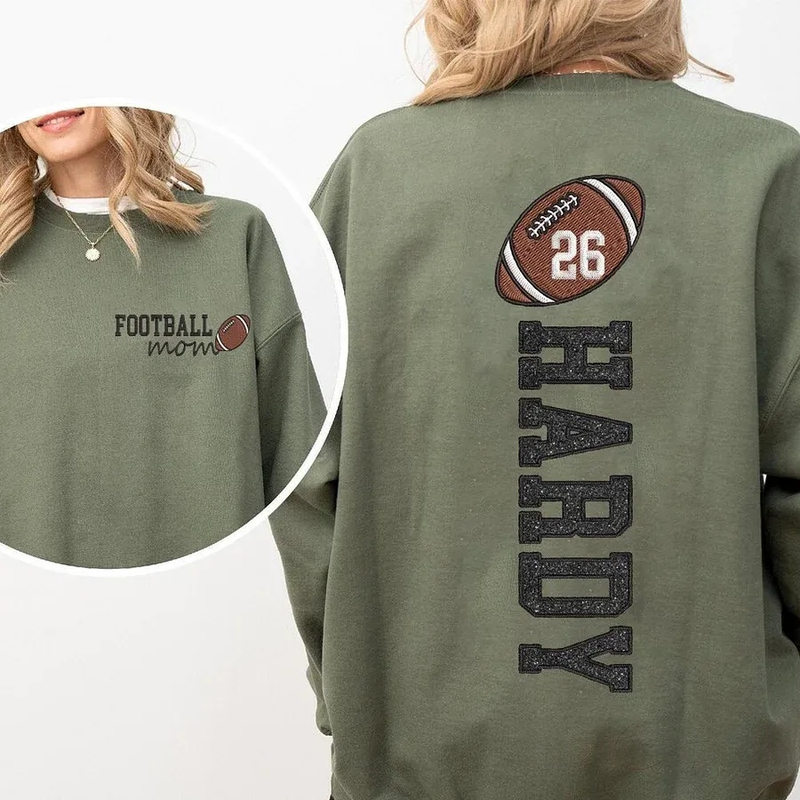 Football Mom Sweatshirt Personalized Glitter Embroidery Name or Team Name Sweatshirt | Mother's Day Gift