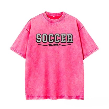 Proudstitch Soccer Mom Side Bow Glitter Embroidery Washed T-Shirt Soccer Mom Apparel