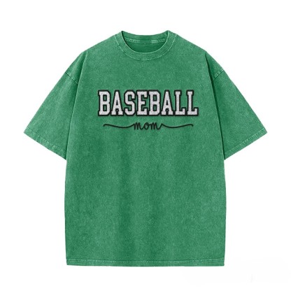 Proudstitch Baseball Mom Dad Glitter Embroidered Washed T-shirt with Side Bow