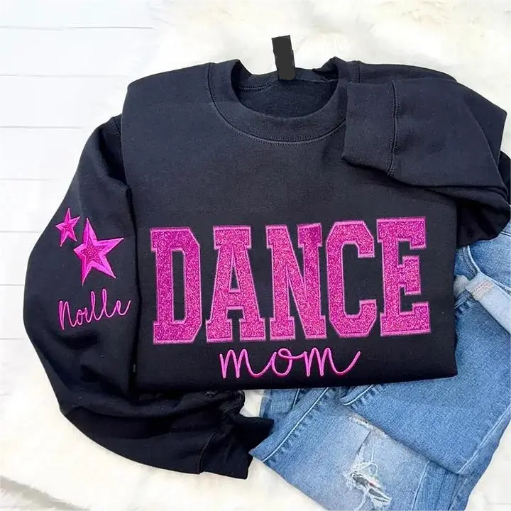 Personalized Embroidered Dance Mom Sweatshirt with Kids Name on Sleeve