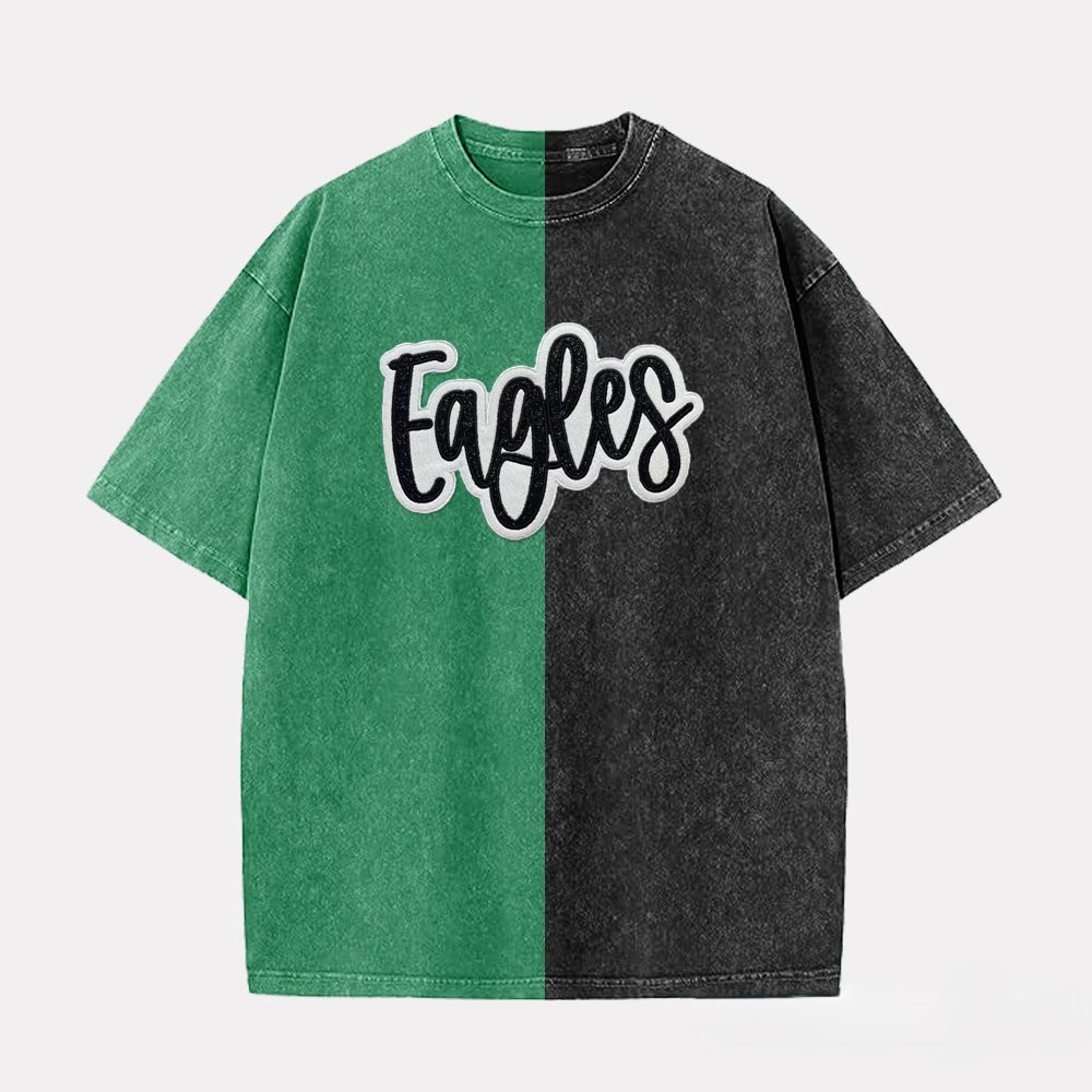 Proudstitch Glitter Team Mascot Two Tone Embroidered Vintage Washed T-Shirt For Game Day