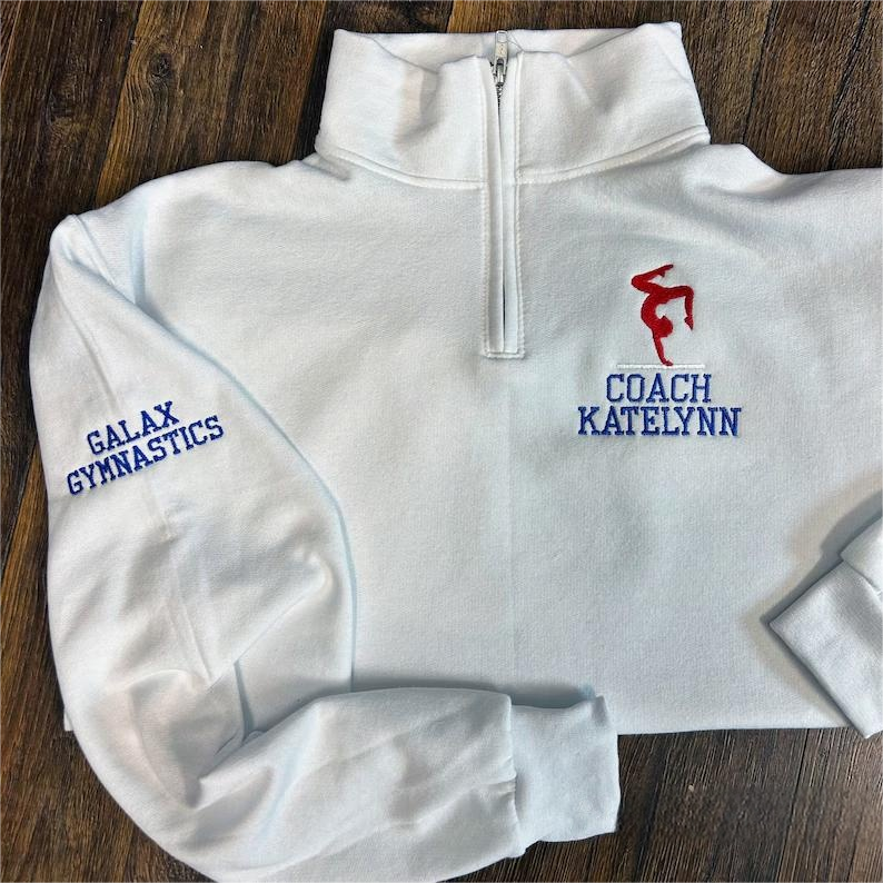 Gymnastics Coach Team Personalized Quarter Zip Pullover Sweatshirt Gifts for Sports Mom