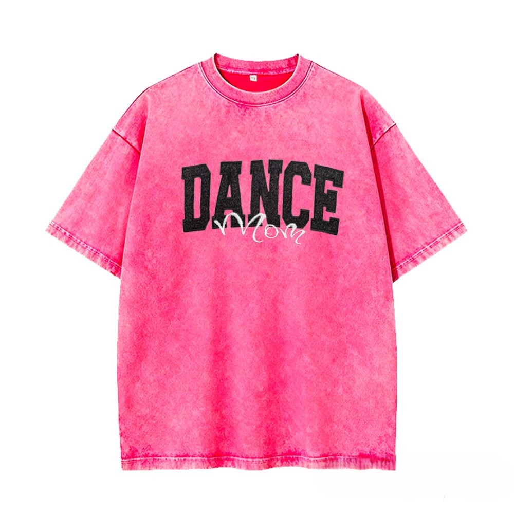 Proudstitch Personalized Custom Glitter Embroidered Dance Mom Washed T-Shirt