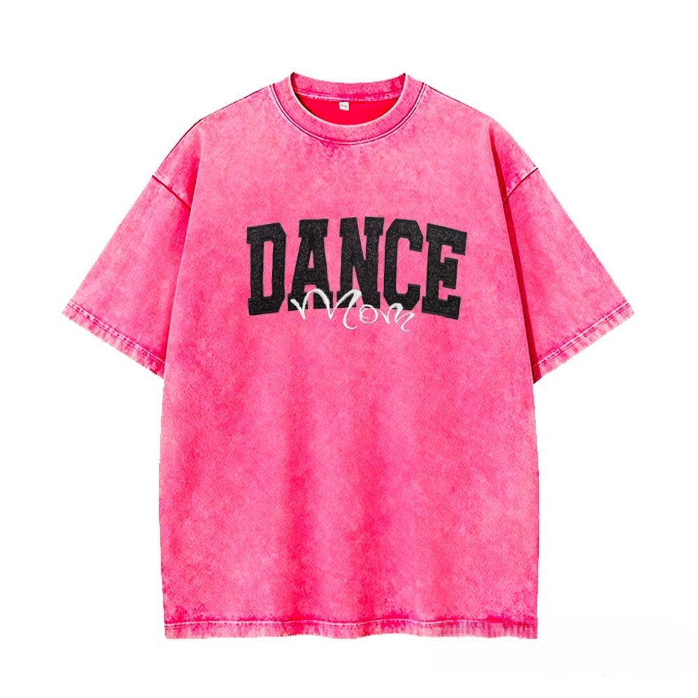 Proudstitch Personalized Custom Glitter Embroidered Dance Mom Washed T-Shirt