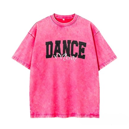 Proudstitch Personalized Custom Glitter Embroidered Dance Mom Washed T-Shirt