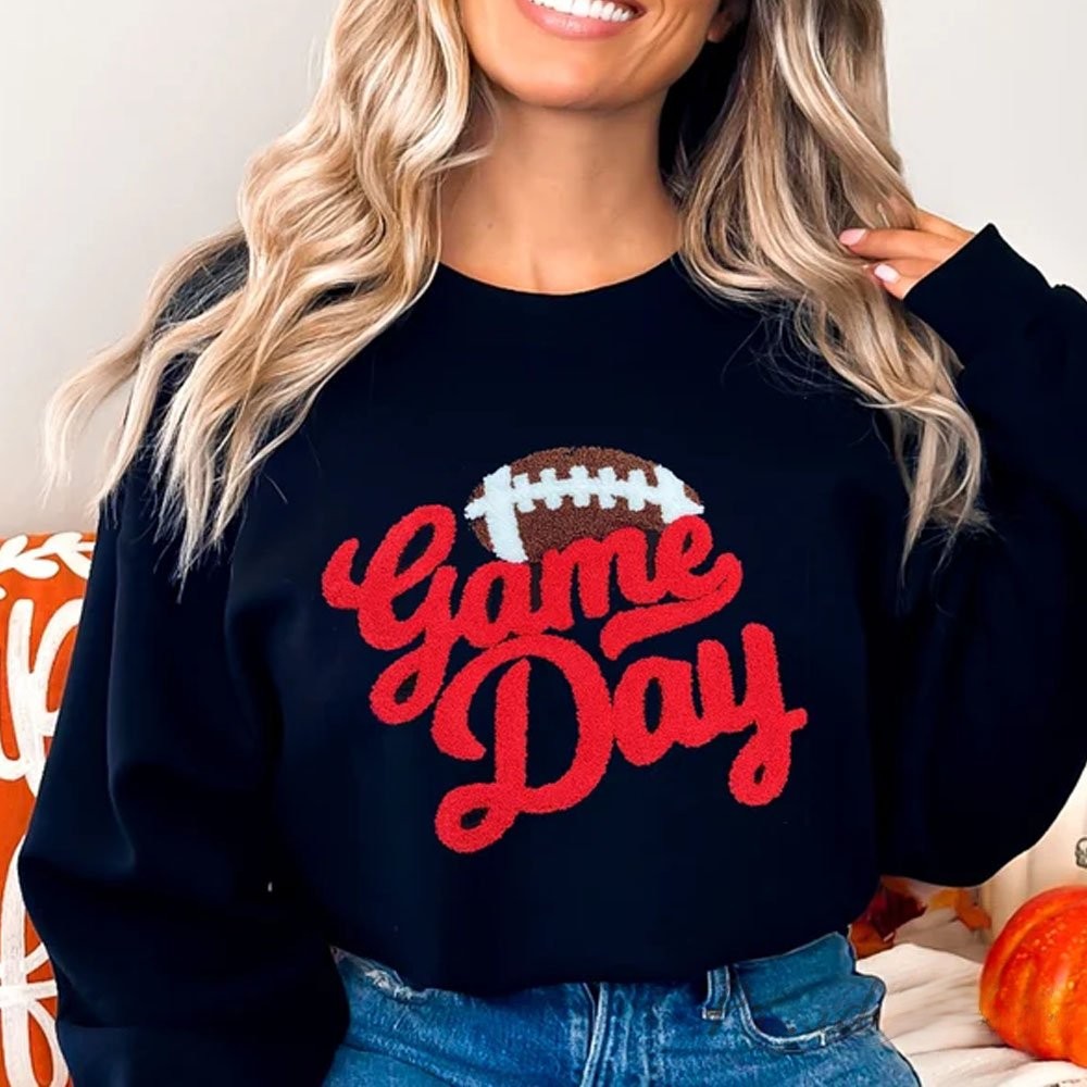 Game Day Football Chenille Patch Crewneck Sweatshirt