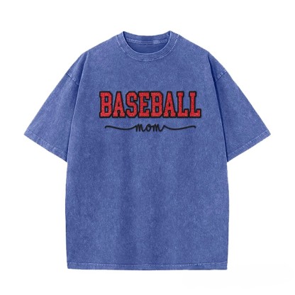Proudstitch Baseball Mom Dad Glitter Embroidered Washed T-shirt with Side Bow