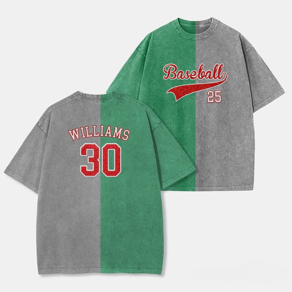 Proudstitch Glitter Embroidered Team Name Two Tone Vintage Washed T-Shirt For Game Day