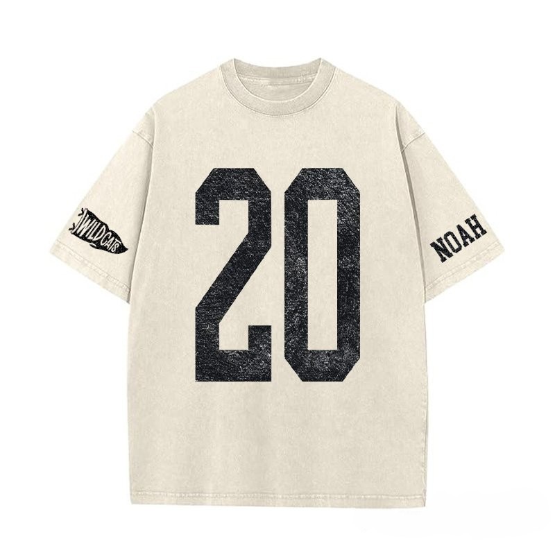 Custom Vintage Varsity Sport Team Number or Letter Washed T-Shirt Crewneck and Hoodie