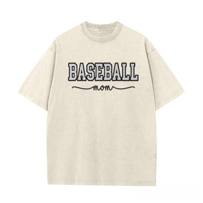 Proudstitch Baseball Mom Dad Glitter Embroidered Washed T-shirt with Side Bow