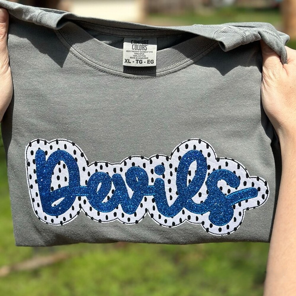 Personalized School Spirit  Applique Sweatshirt Glittered Applique Embroidery Team Name Apparel