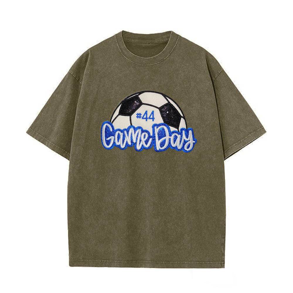 Proudstitch Soccer Game Day Washed T-Shirt Sequin Soccer Side Bow