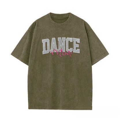 Proudstitch Personalized Custom Glitter Embroidered Dance Mom Washed T-Shirt