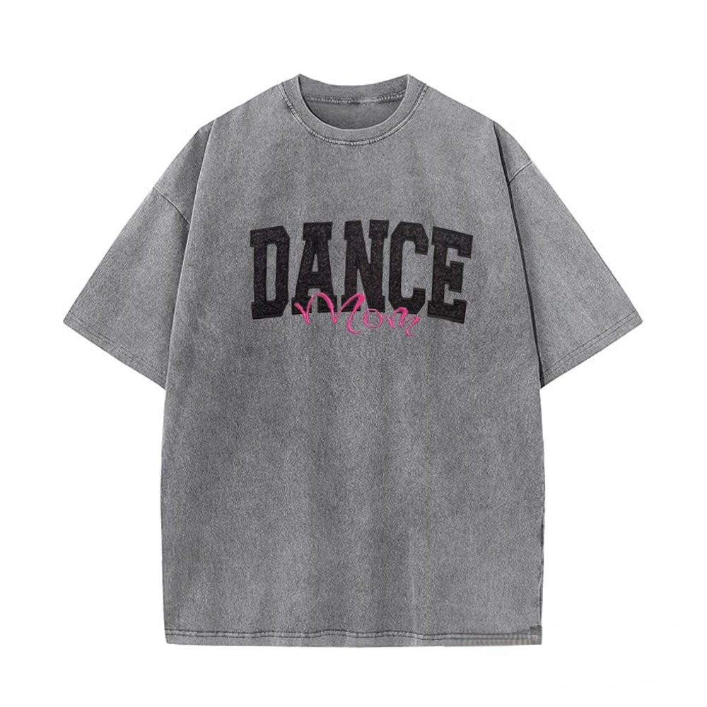 Proudstitch Personalized Custom Glitter Embroidered Dance Mom Washed T-Shirt