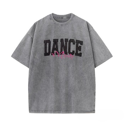 Proudstitch Personalized Custom Glitter Embroidered Dance Mom Washed T-Shirt