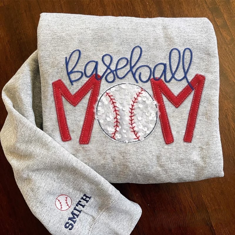 Proudstitch Baseball Mom Sequins Embroidered Apparel Custom Baseball Mom Sweatshirt