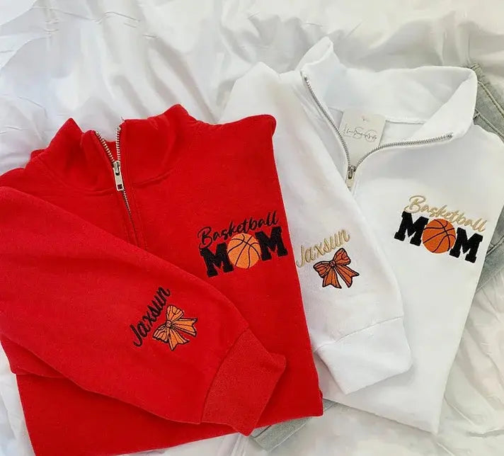 Personalized Basketball Mom Quarter Zip Sweater Gift for Team Mom Sweatshirt