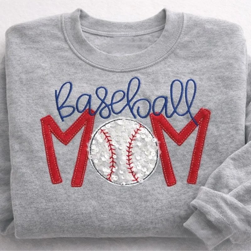 Proudstitch Baseball Mom Sequins Embroidered Apparel Custom Baseball Mom Sweatshirt