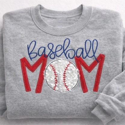 Proudstitch Baseball Mom Sequins Embroidered Apparel Custom Baseball Mom Sweatshirt