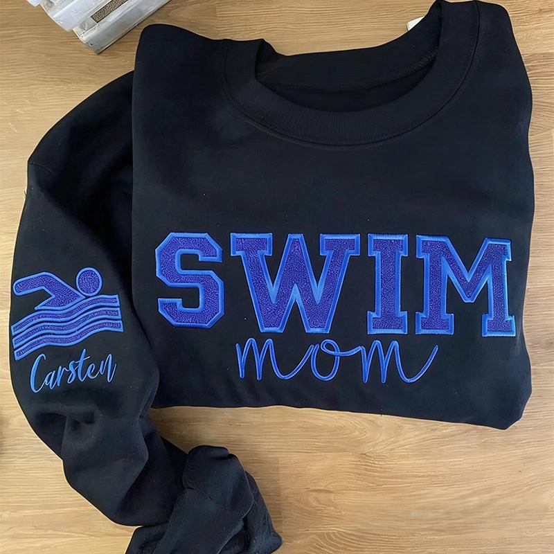 Proudstitch Personalized Embroidered Swim Mom Sweatshirt Custom Swim Applique Crewneck