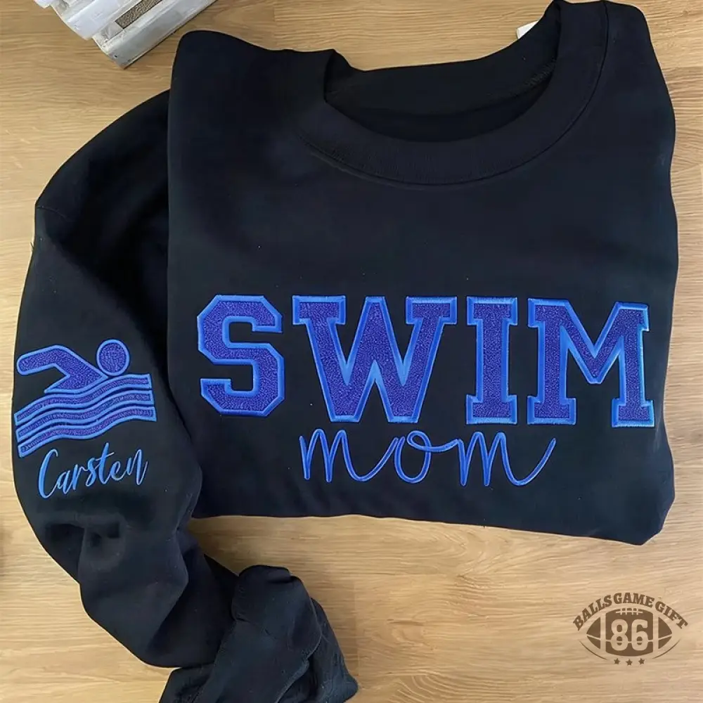 Proudstitch Personalized Embroidered Swim Mom Sweatshirt Custom Swim Applique Crewneck