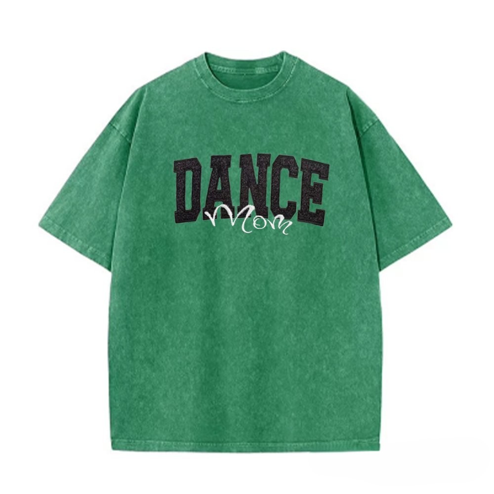 Proudstitch Personalized Custom Glitter Embroidered Dance Mom Washed T-Shirt