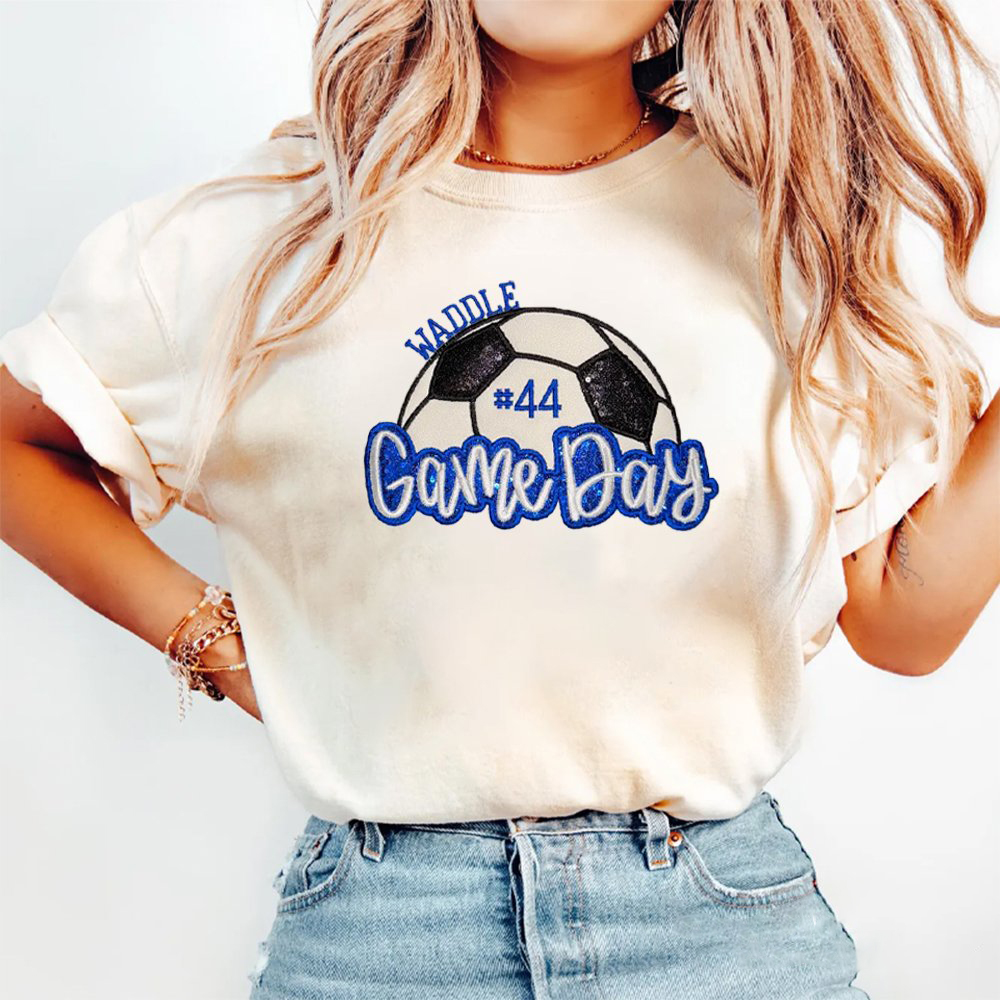 Proudstitch Soccer Game Day Washed T-Shirt Sequin Soccer Side Bow