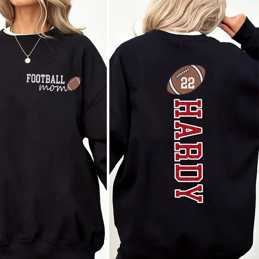 Football Mom Sweatshirt Personalized Glitter Embroidery Name or Team Name Sweatshirt | Mother's Day Gift