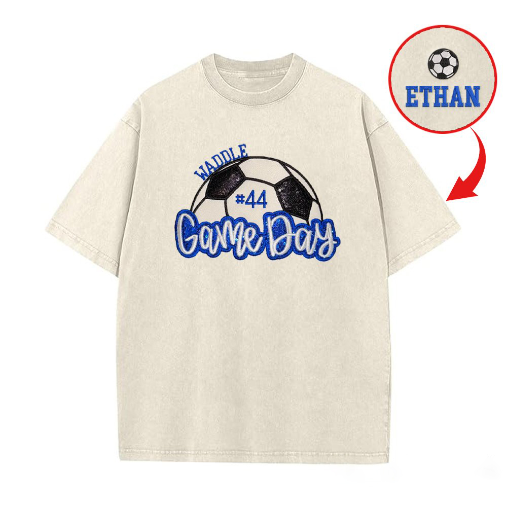 Proudstitch Soccer Game Day Washed T-Shirt Sequin Soccer Side Bow