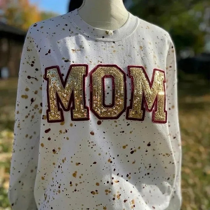 Personalized Custom Mascot Sequin Dot Sweatshirt Velvet Mothers Day Gift for Mom